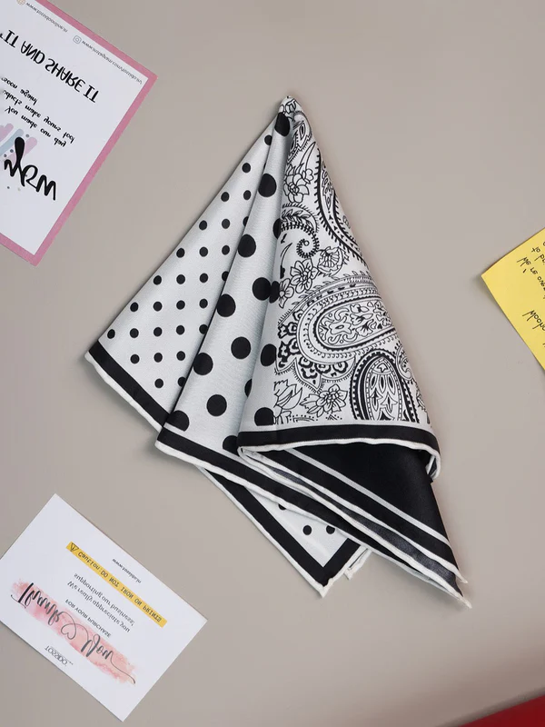 Black & White Multipattern Silk Pocket Square