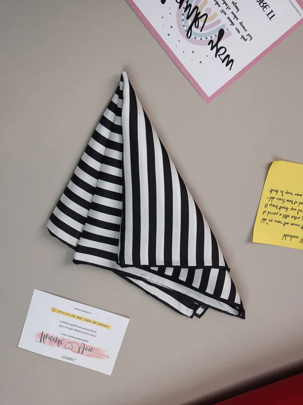 Black & White Stripe Silk Pocket Square