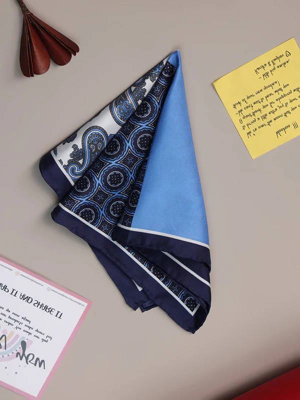 Blue Multipattern Silk Pocket Square