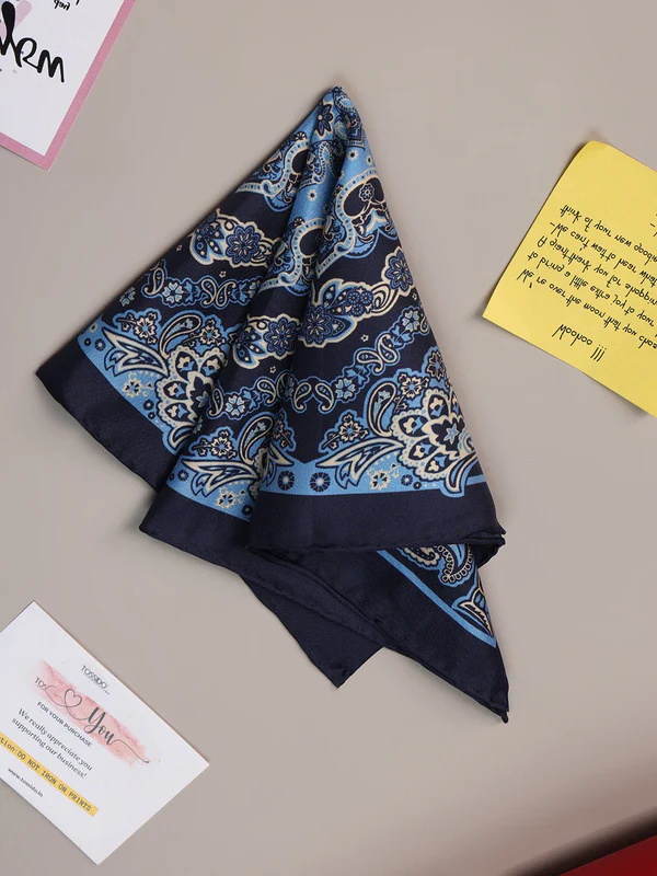 Blue Paisley Silk Pocket Square